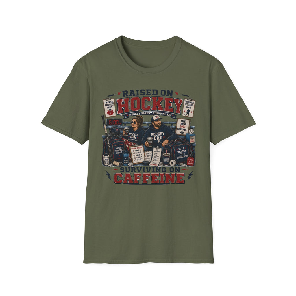 "Raised On Hockey Surviving On Coffee" T-shirt