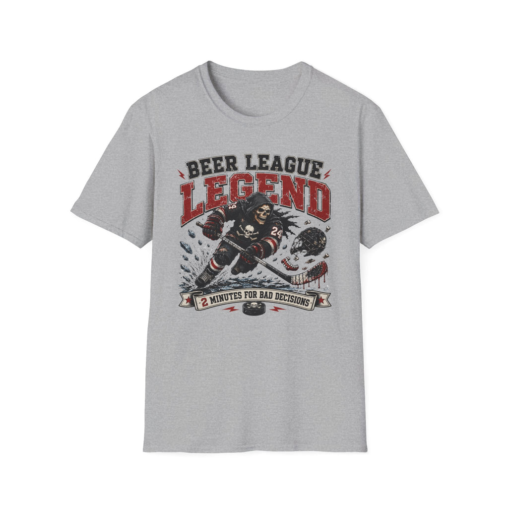 Beer League Two Minutes for Bad Decisions Hockey Skelton T-shirt