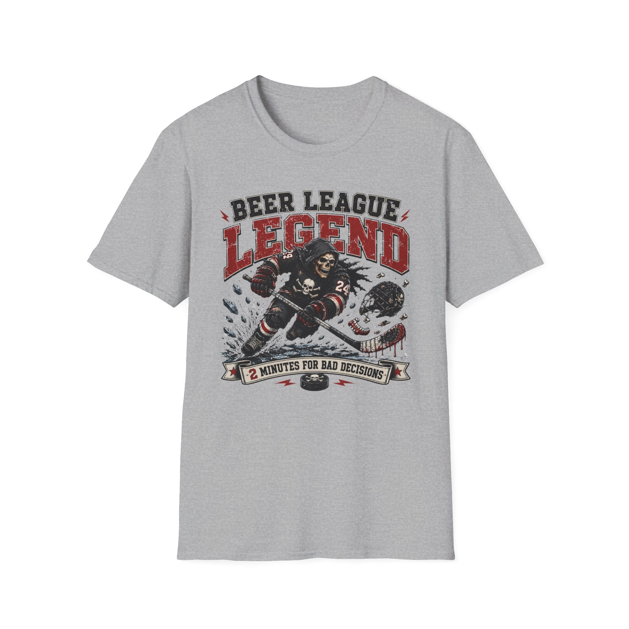 Beer League Two Minutes for Bad Decisions Hockey Skelton T-shirt