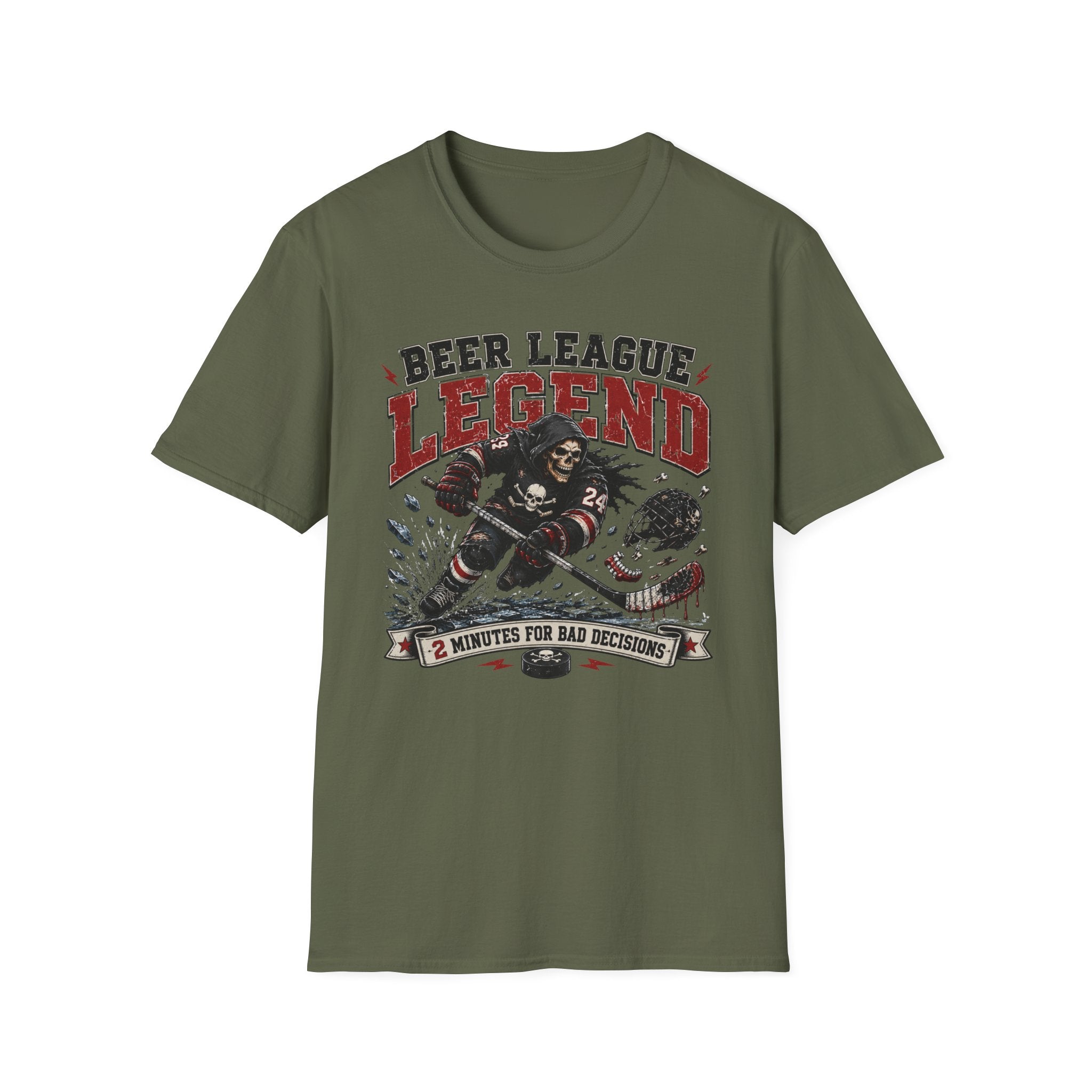 Beer League Two Minutes for Bad Decisions Hockey Skelton T-shirt