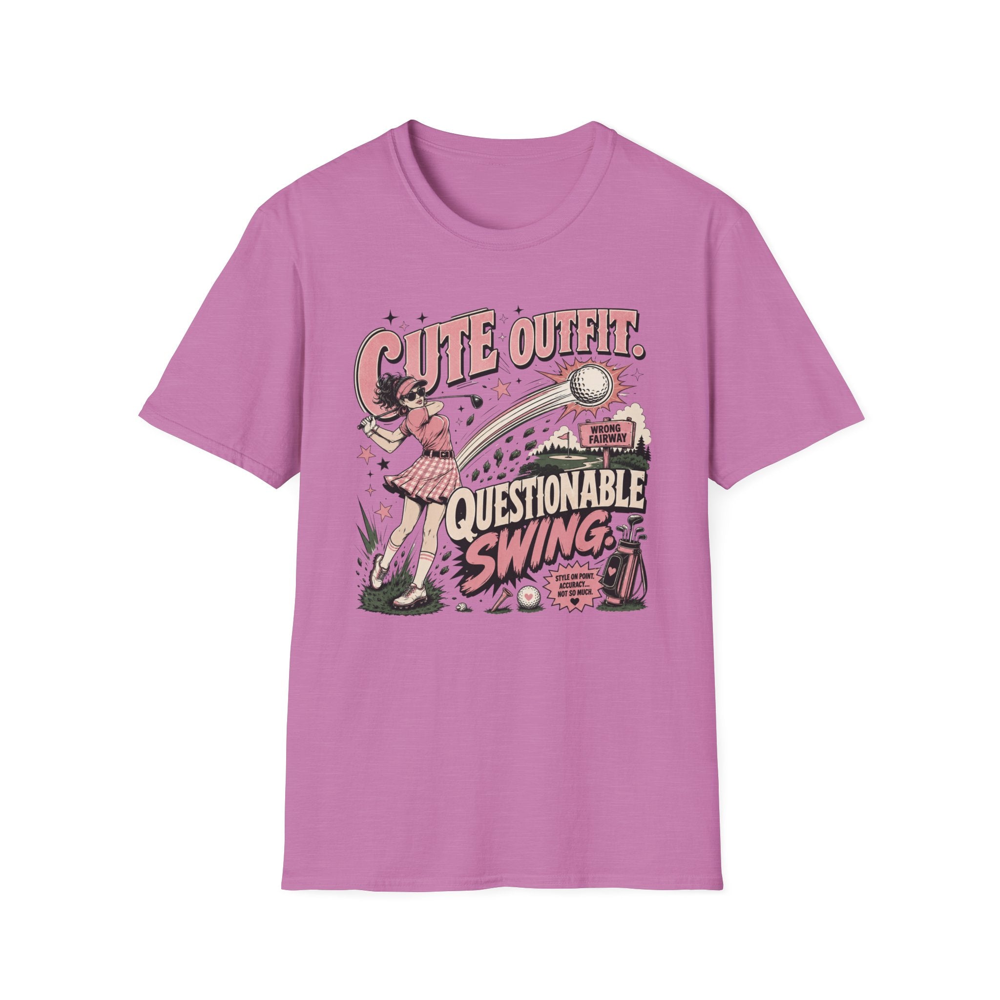 Cute Outfit Questionable Swing Golf T-shirt - Dark Hair