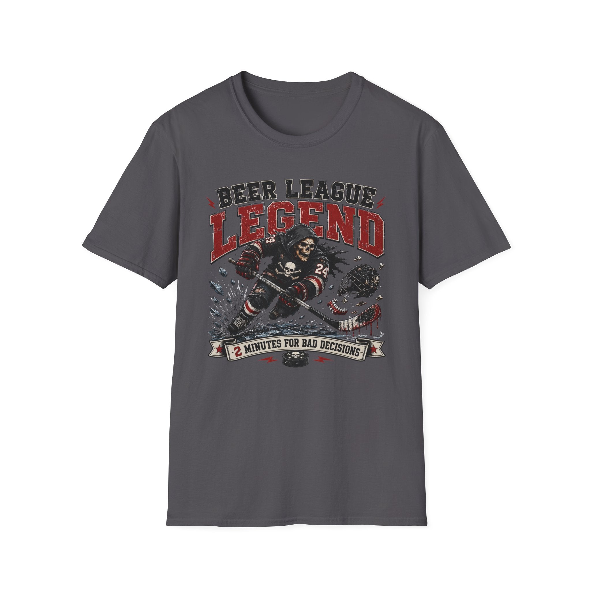 Beer League Two Minutes for Bad Decisions Hockey Skelton T-shirt