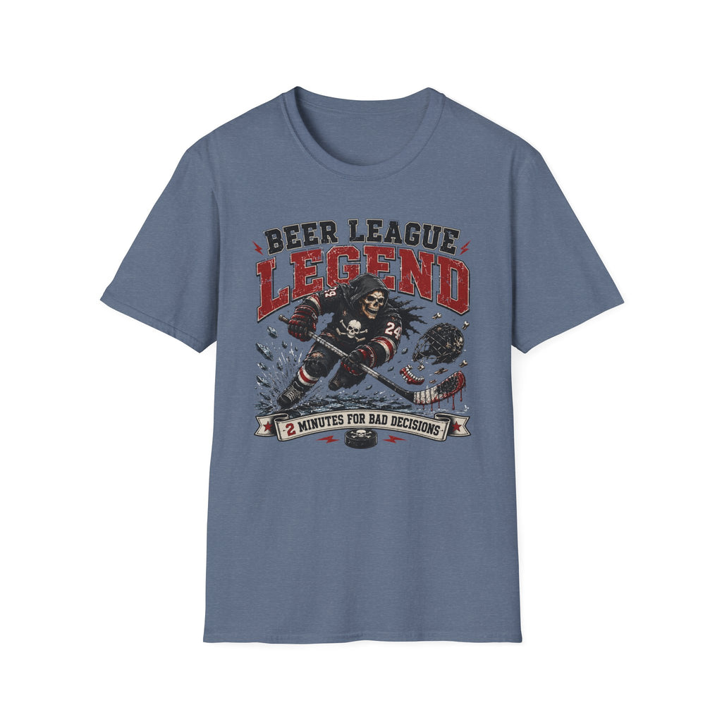 Beer League Two Minutes for Bad Decisions Hockey Skelton T-shirt