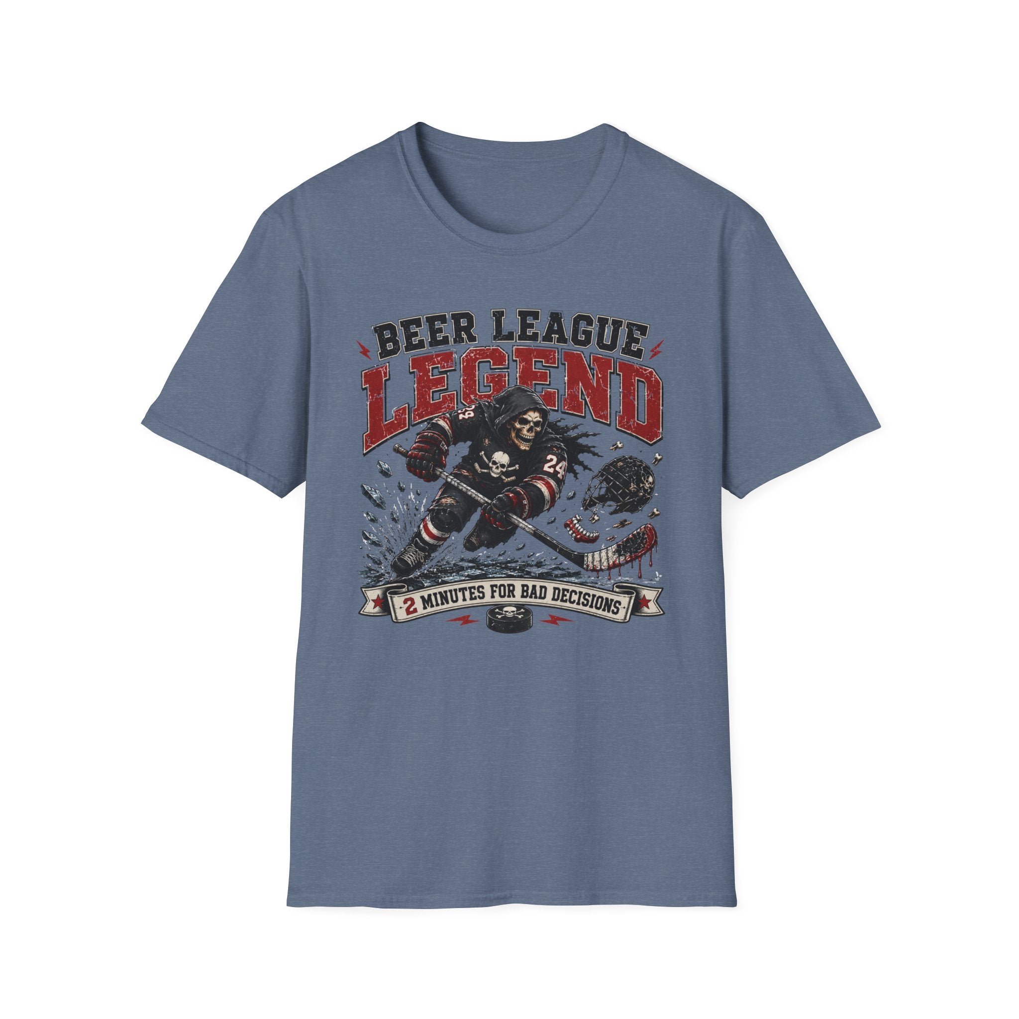 Beer League Two Minutes for Bad Decisions Hockey Skelton T-shirt