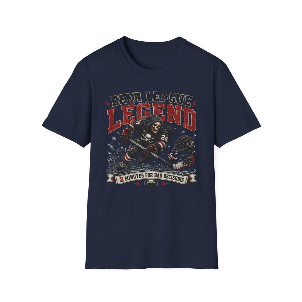 Beer League Two Minutes for Bad Decisions Hockey Skelton T-shirt