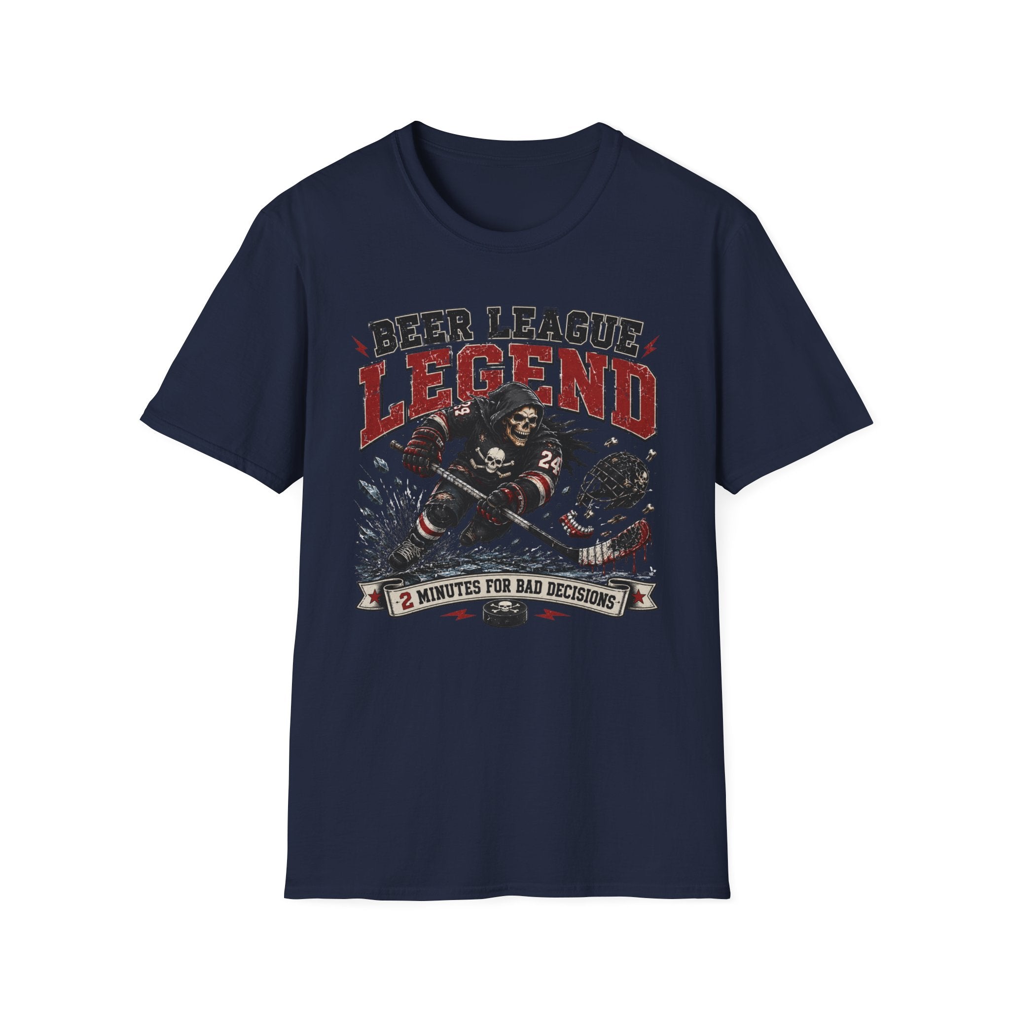 Beer League Two Minutes for Bad Decisions Hockey Skelton T-shirt