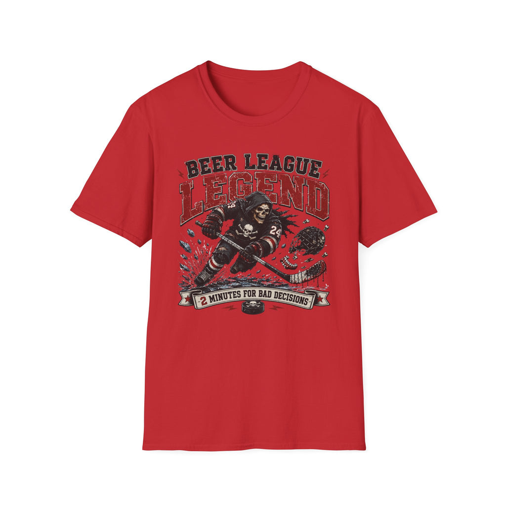 Beer League Two Minutes for Bad Decisions Hockey Skelton T-shirt