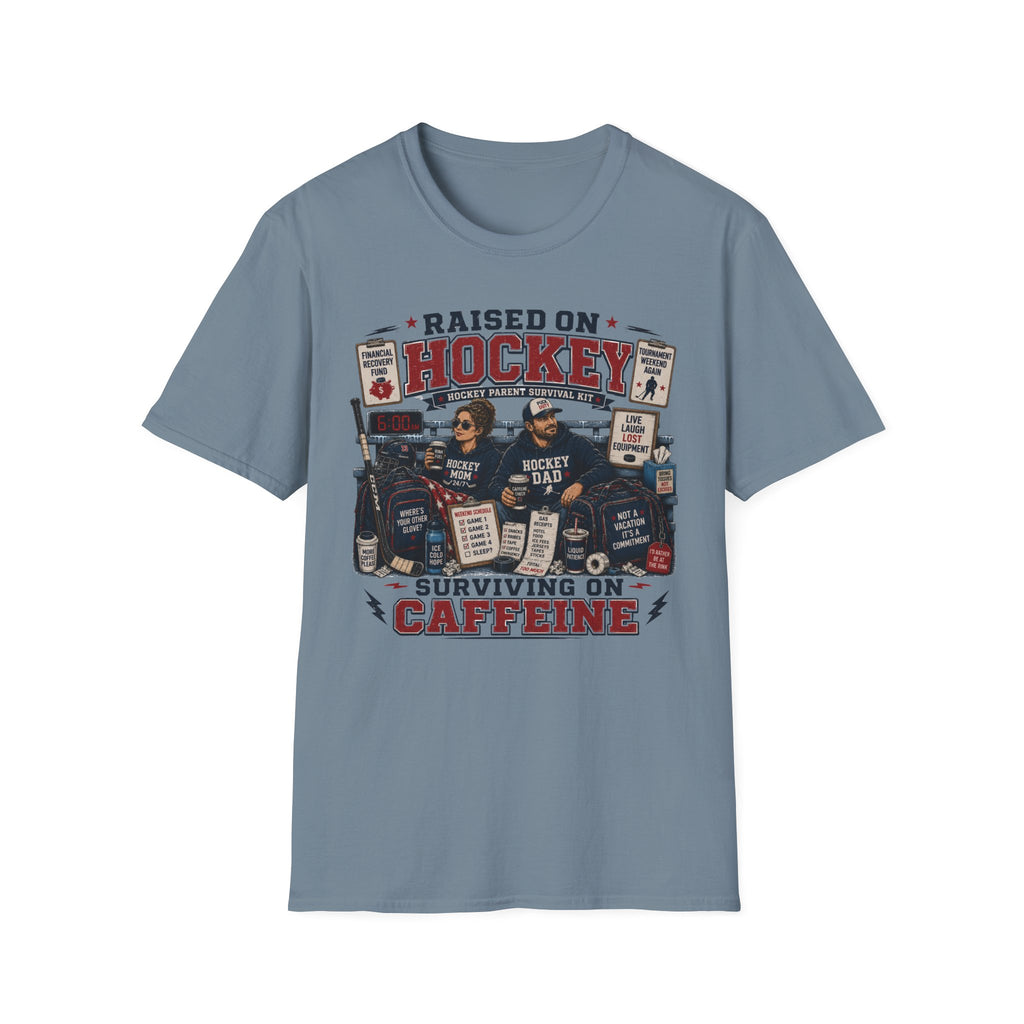 "Raised On Hockey Surviving On Coffee" T-shirt