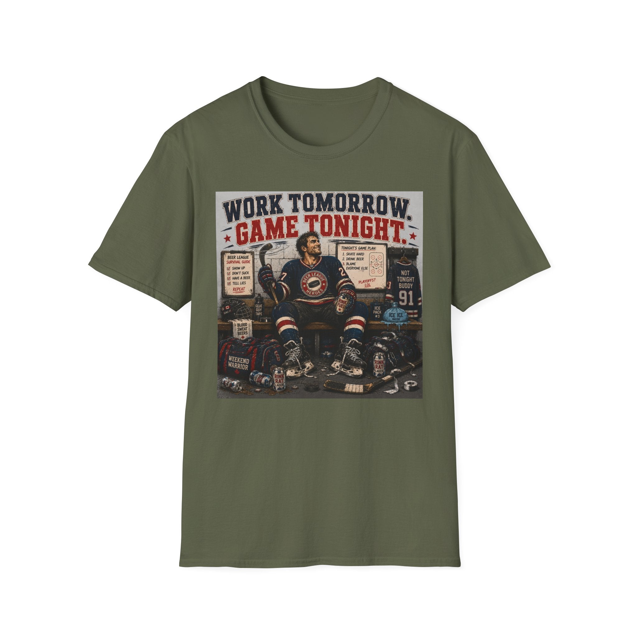 Work Tomorrow Game Tonight Hockey T-shirt - Male