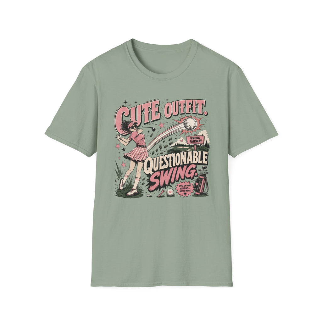 Cute Outfit Questionable Swing Golf T-shirt - Dark Hair