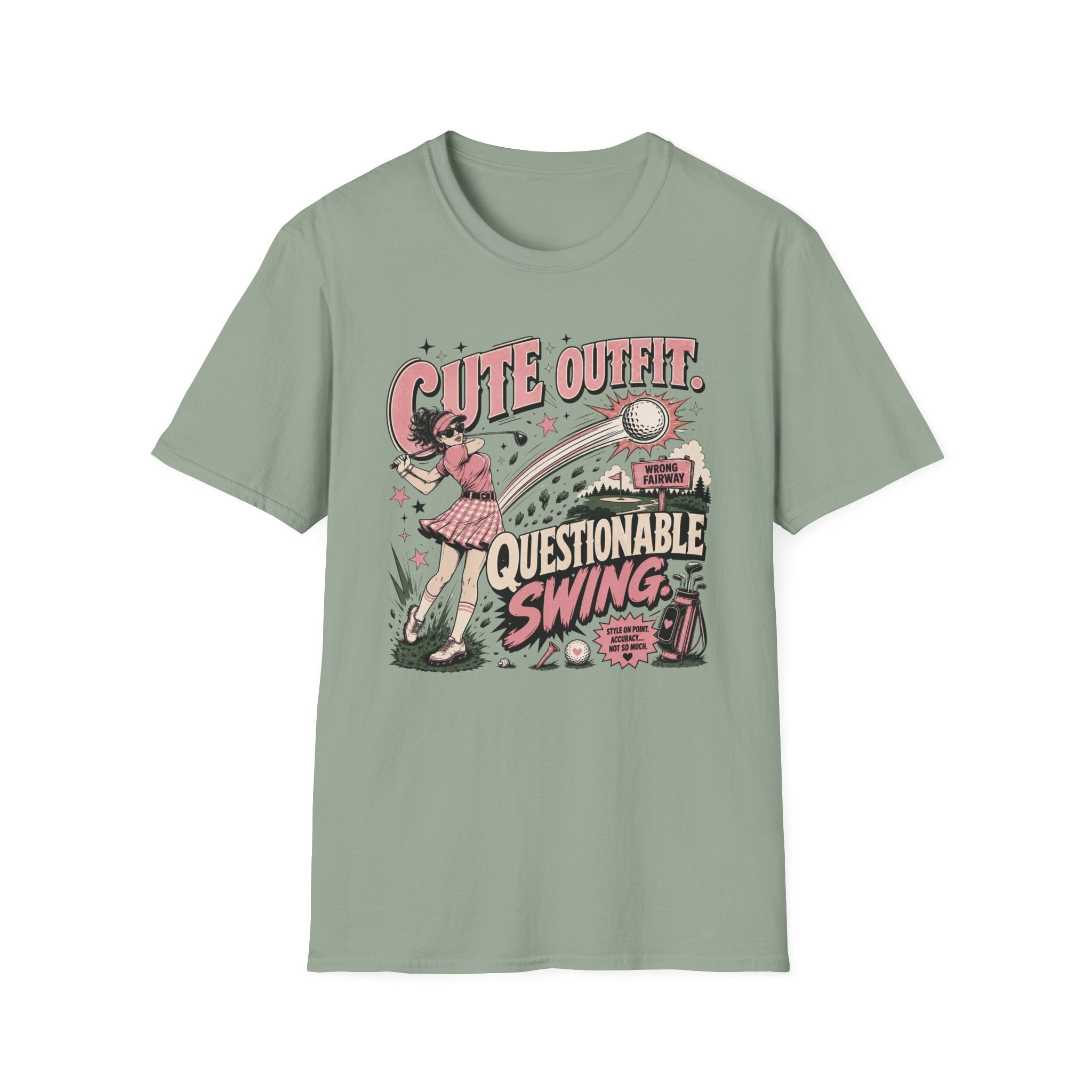 Cute Outfit Questionable Swing Golf T-shirt - Dark Hair