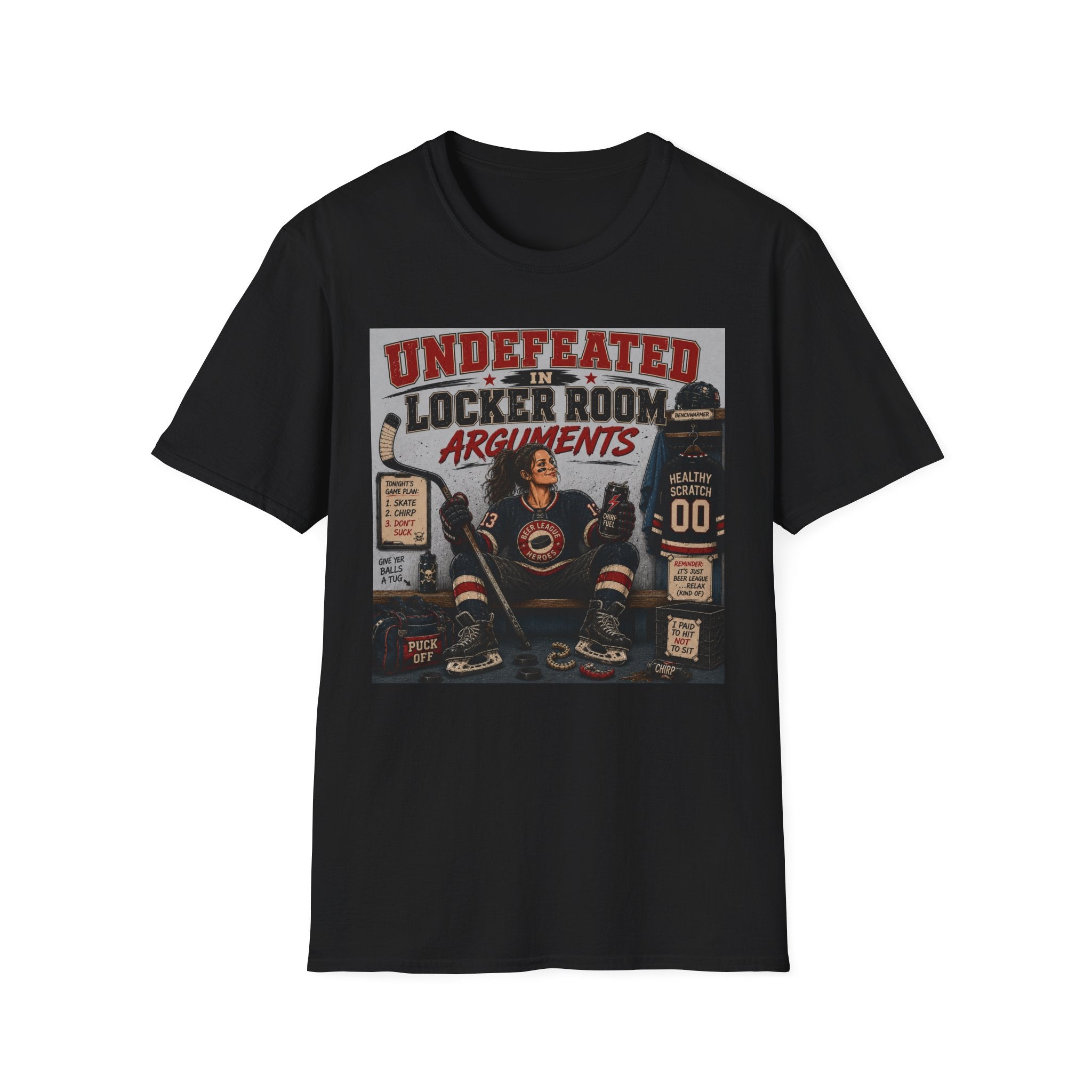 "Undefeated In Locker Room Arguments" Hockey T-Shirt - Female