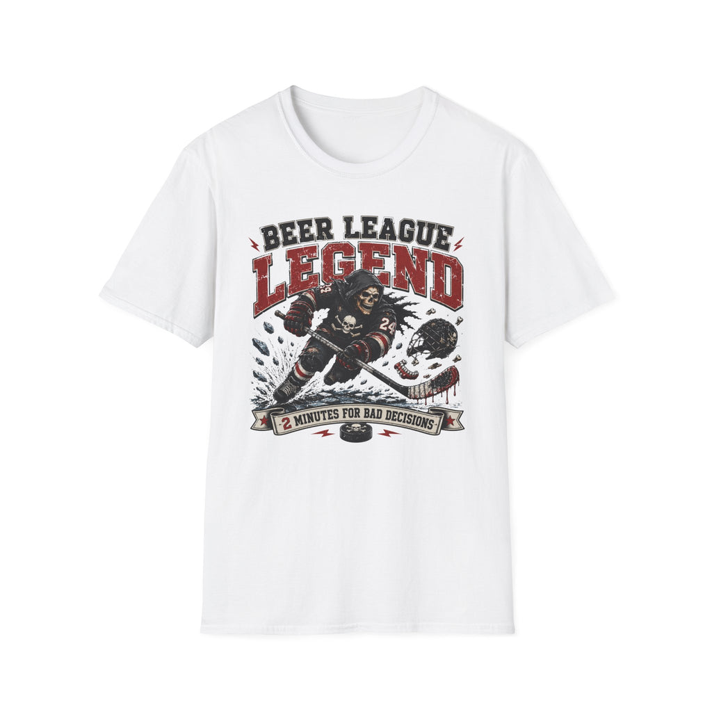 Beer League Two Minutes for Bad Decisions Hockey Skelton T-shirt