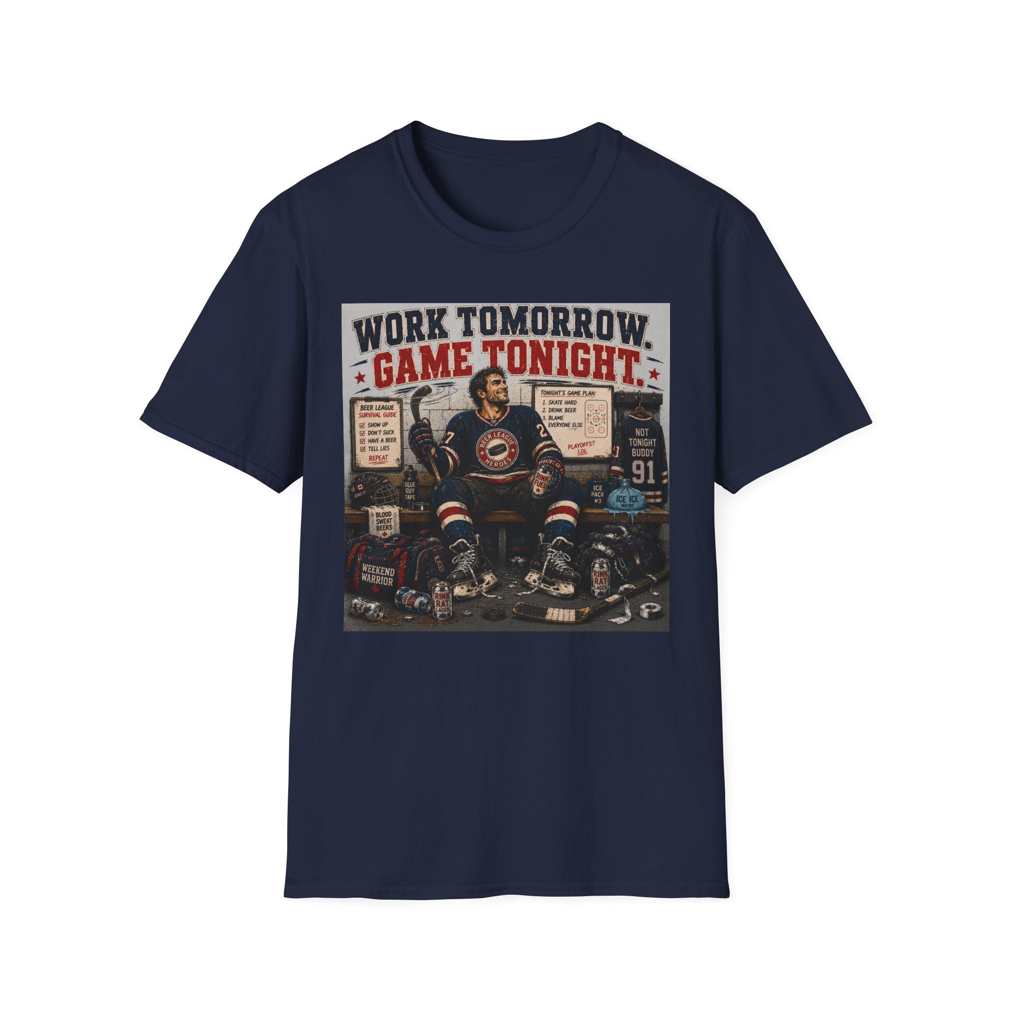 Work Tomorrow Game Tonight Hockey T-shirt - Male
