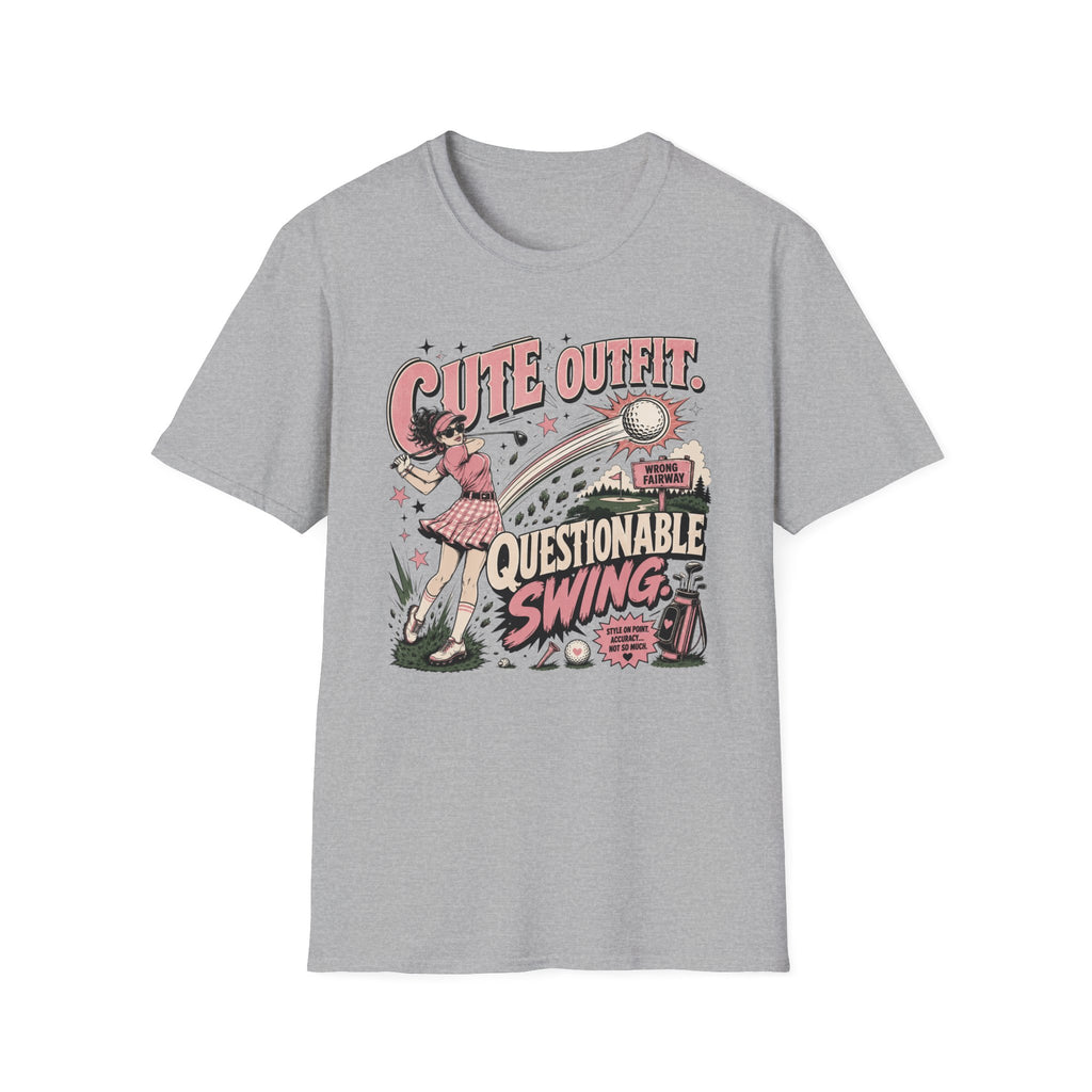 Cute Outfit Questionable Swing Golf T-shirt - Dark Hair